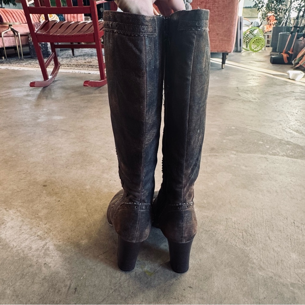 Monique Vintage Dark Brown Lace-Up Zipper Mid-Calf 3.5" Wood Heel Boots 8 - Picture 7 of 10